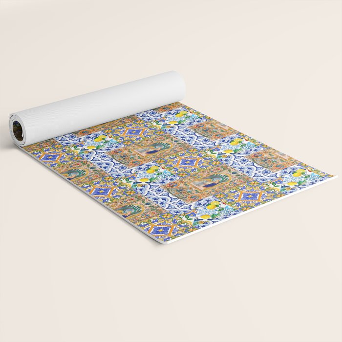 Italian,Sicilian art,holy Mary,Virgin Mary,maiolica,tiles,lemons,Citrus  Yoga Mat Gallery Image 2