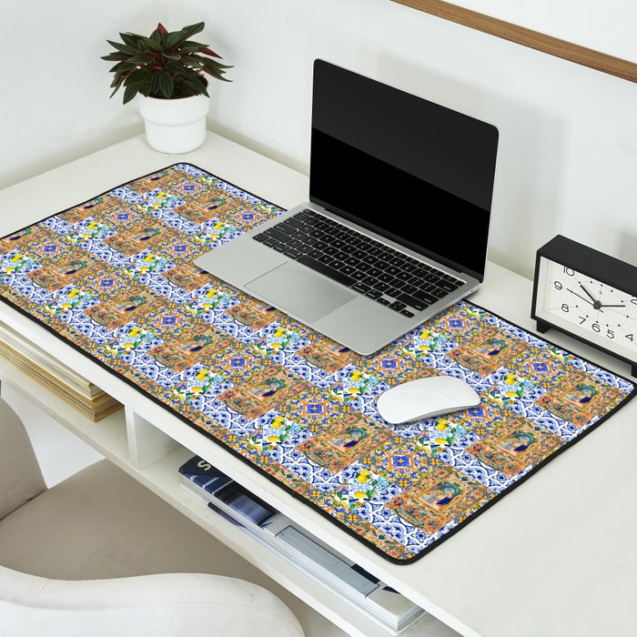 Italian,Sicilian art,holy Mary,Virgin Mary,maiolica,tiles,lemons,Citrus  Desk Mat Gallery Image 2