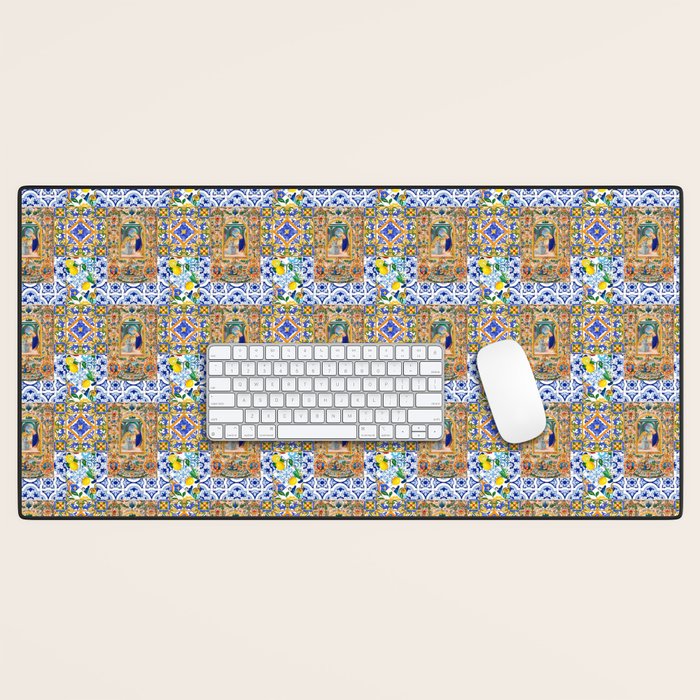 Italian,Sicilian art,holy Mary,Virgin Mary,maiolica,tiles,lemons,Citrus  Desk Mat Gallery Image 1