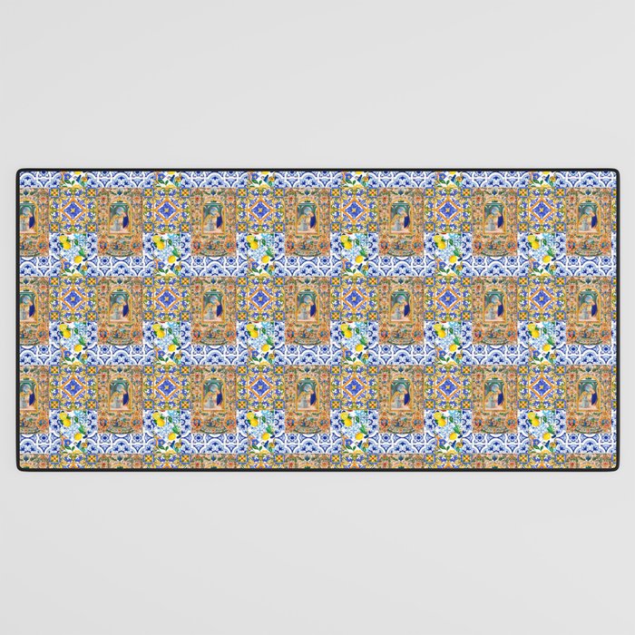 Italian,Sicilian art,holy Mary,Virgin Mary,maiolica,tiles,lemons,Citrus  Desk Mat Gallery Image 3