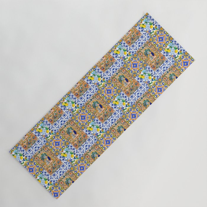 Italian,Sicilian art,holy Mary,Virgin Mary,maiolica,tiles,lemons,Citrus  Yoga Mat Gallery Image 1