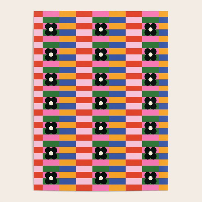 Mod Color Blocked Flower Pattern Poster Gallery Image 1