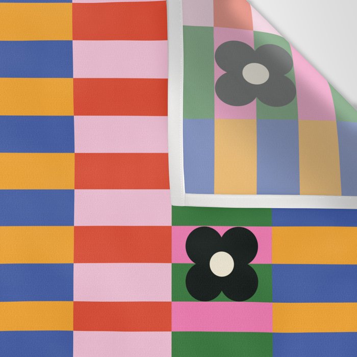 Mod Color Blocked Flower Pattern Wall Tapestry Gallery Image 3