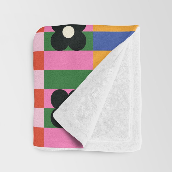 Mod Color Blocked Flower Pattern Throw Blanket Gallery Image 3