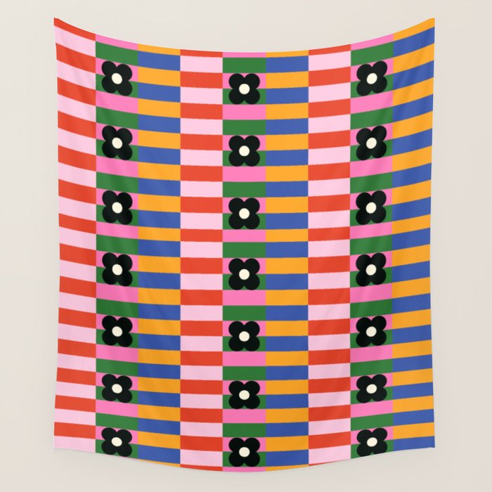 Mod Color Blocked Flower Pattern Wall Tapestry Gallery Image 4
