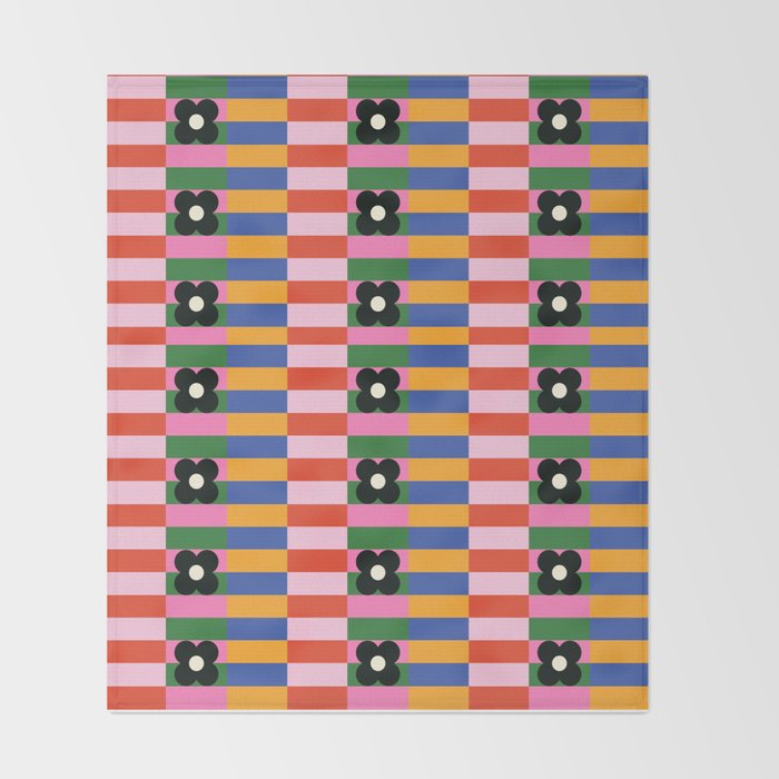 Mod Color Blocked Flower Pattern Throw Blanket Gallery Image 2