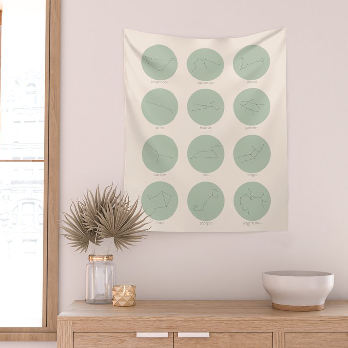 Zodiac Constellations - Sage Green Wall Tapestry Gallery Image 2