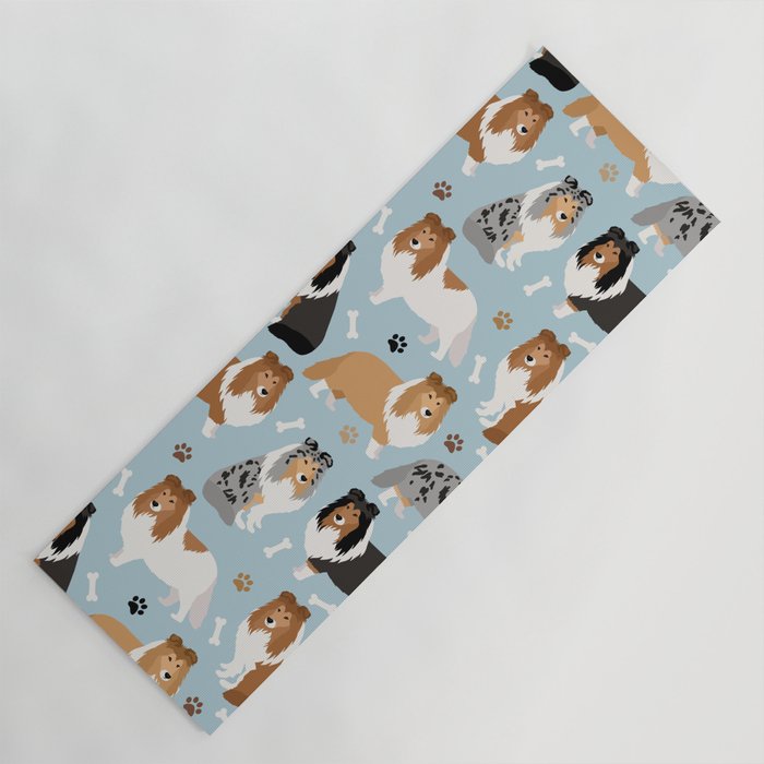 Shetland Sheepdog Sheltie Dog Paws and Bones Pattern Yoga Mat