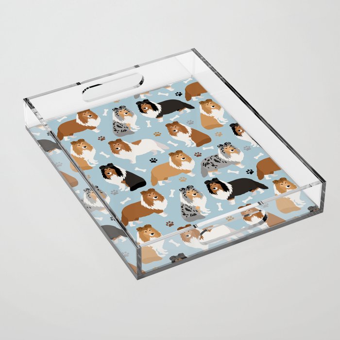 Shetland Sheepdog Sheltie Dog Paws and Bones Pattern Acrylic Tray Gallery Image 1