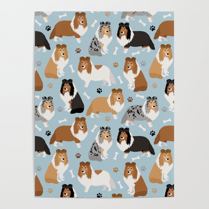 Shetland Sheepdog Sheltie Dog Paws And Bones Pattern Poster Gallery Image 4