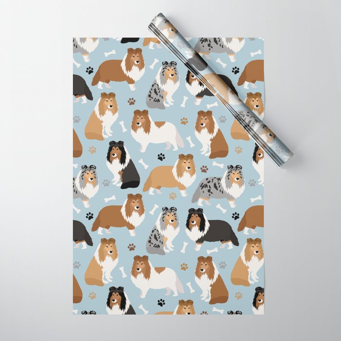 Shetland Sheepdog Sheltie Dog Paws and Bones Pattern Wrapping Paper Gallery Image 1