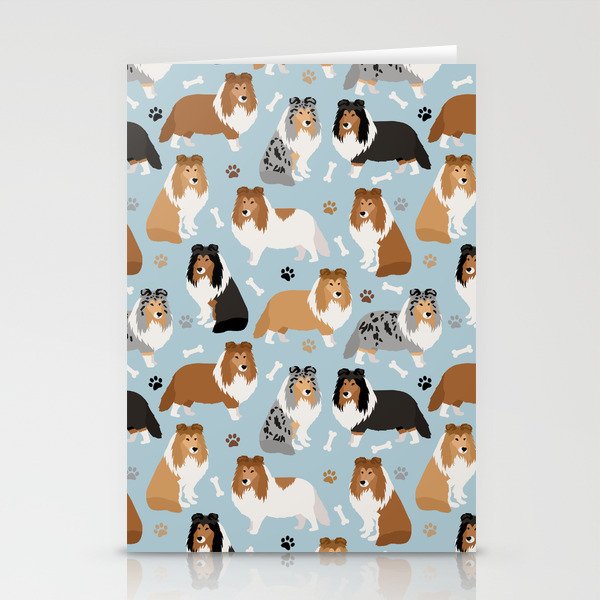 Shetland Sheepdog Sheltie Dog Paws and Bones Pattern Stationery Card Gallery Image 1
