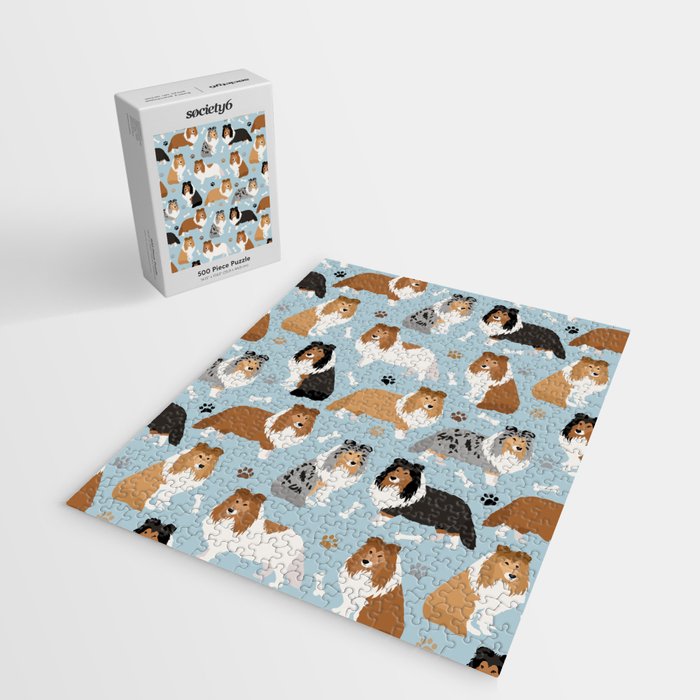 Shetland Sheepdog Sheltie Dog Paws and Bones Pattern Jigsaw Puzzle Gallery Image 2