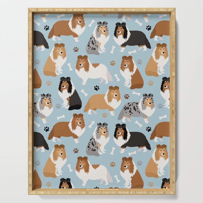 Shetland Sheepdog Sheltie Dog Paws and Bones Pattern Serving Tray Gallery Image 1