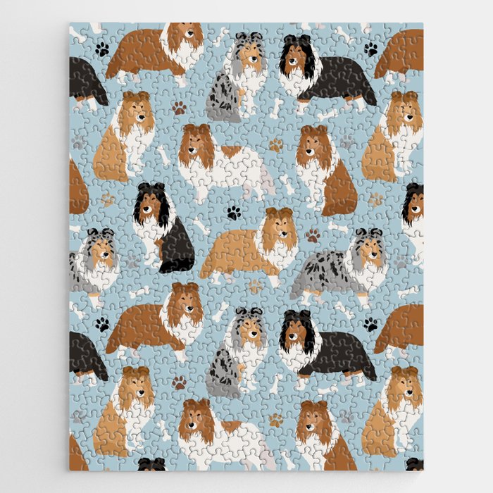 Shetland Sheepdog Sheltie Dog Paws and Bones Pattern Jigsaw Puzzle Gallery Image 1