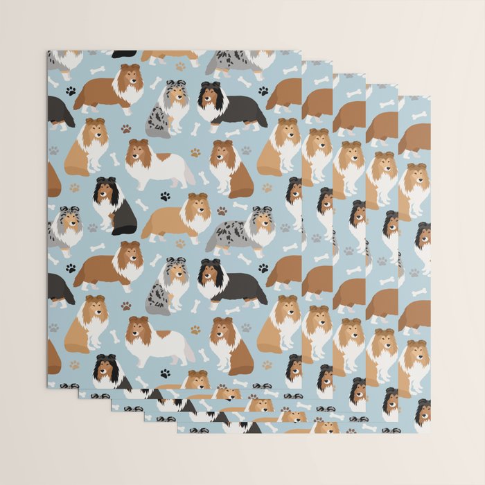 Shetland Sheepdog Sheltie Dog Paws and Bones Pattern Wrapping Paper Gallery Image 3