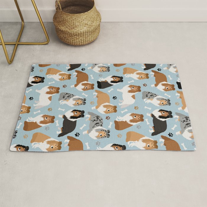 Shetland Sheepdog Sheltie Dog Paws and Bones Pattern Rug Gallery Image 1