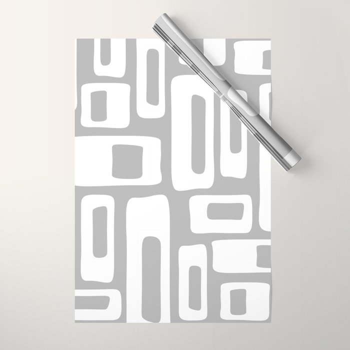 Retro Mid Century Modern Abstract Pattern 335 Mid Mod Winter Gray Wrapping Paper Gallery Image 1