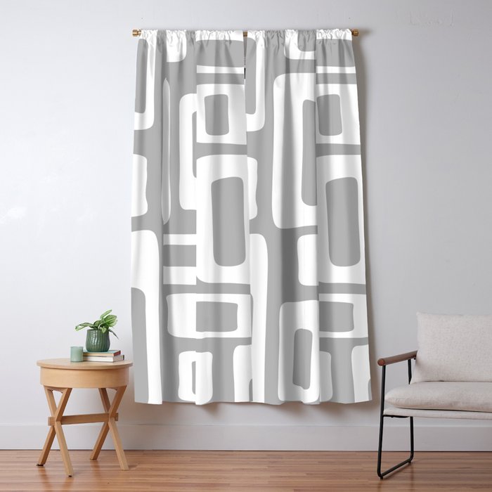 Retro Mid Century Modern Abstract Pattern 335 Mid Mod Winter Gray Window Curtain Gallery Image 5