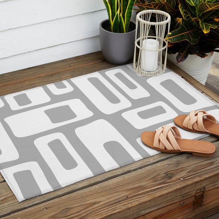 Retro Mid Century Modern Abstract Pattern 335 Mid Mod Winter Gray Outdoor Rug Gallery Image 2