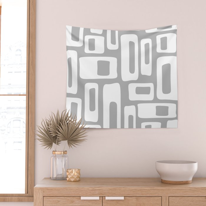 Retro Mid Century Modern Abstract Pattern 335 Mid Mod Winter Gray Wall Tapestry Gallery Image 2