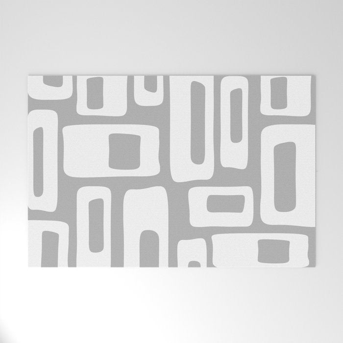 Retro Mid Century Modern Abstract Pattern 335 Mid Mod Winter Gray Welcome Mat Gallery Image 1