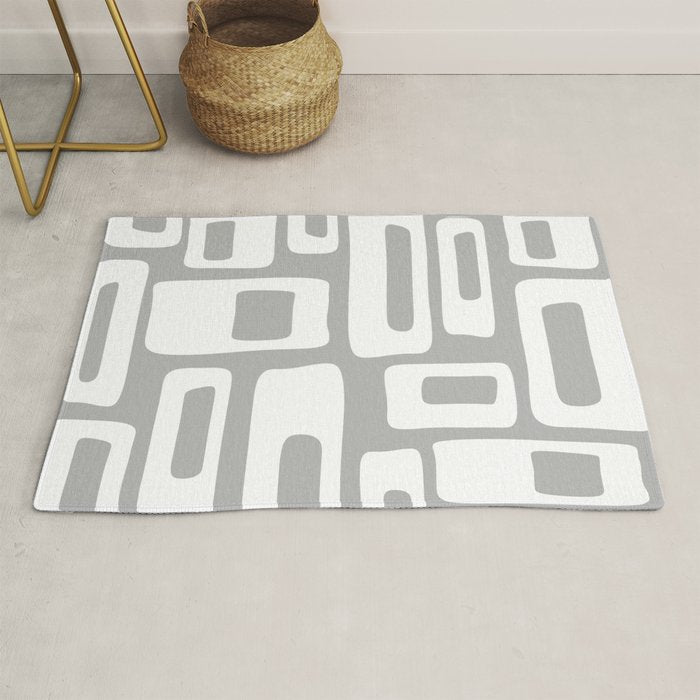 Retro Mid Century Modern Abstract Pattern 335 Mid Mod Winter Gray Rug Gallery Image 1
