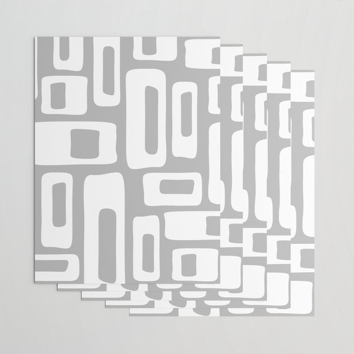 Retro Mid Century Modern Abstract Pattern 335 Mid Mod Winter Gray Wrapping Paper Gallery Image 3