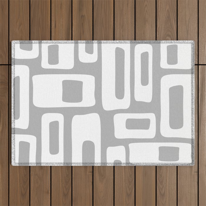 Retro Mid Century Modern Abstract Pattern 335 Mid Mod Winter Gray Outdoor Rug Gallery Image 1