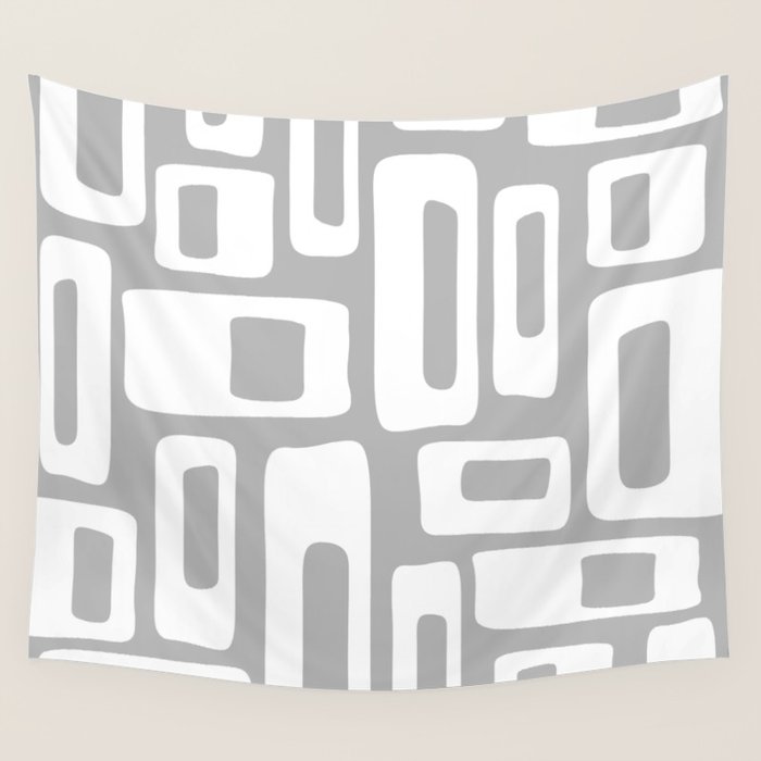 Retro Mid Century Modern Abstract Pattern 335 Mid Mod Winter Gray Wall Tapestry Gallery Image 1