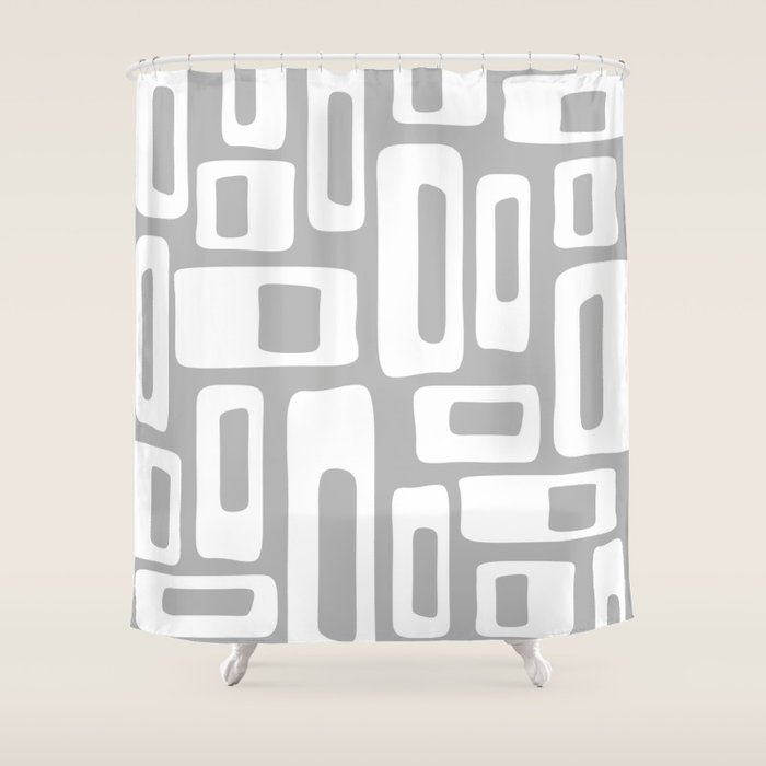 Retro Mid Century Modern Abstract Pattern 335 Mid Mod Winter Gray Shower Curtain Gallery Image 1