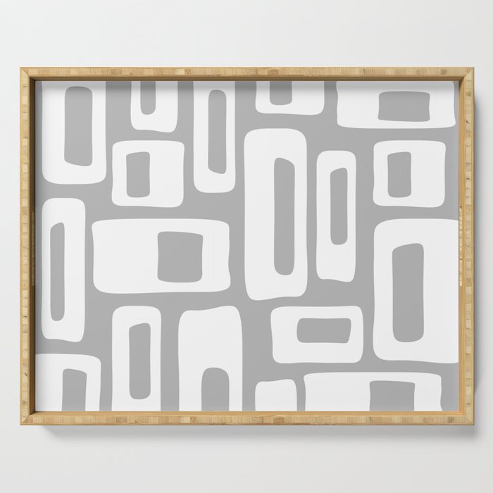 Retro Mid Century Modern Abstract Pattern 335 Mid Mod Winter Gray Serving Tray Gallery Image 1