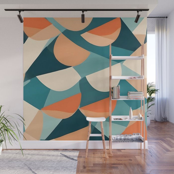 1/4 Cut, Abstract Fresh Fruits Citrus, Orange Lemon Illustration Scandinavian, Pastel Geometric Shapes eclectic Contemporary Modern Boho Wall Mural Gallery Image 1