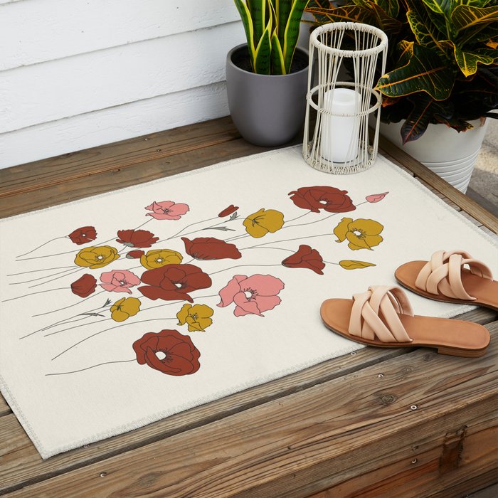 Colorful Poppy Flowers Outdoor Rug Gallery Image 2