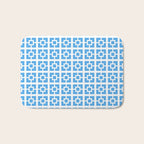 Mid Century Modern Geometric Minimalist Breeze Block Pattern in Blue and White Bath Mat Gallery Image 1