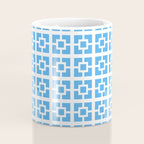 Mid Century Modern Geometric Minimalist Breeze Block Pattern in Blue and White Coffee Mug Gallery Image 4