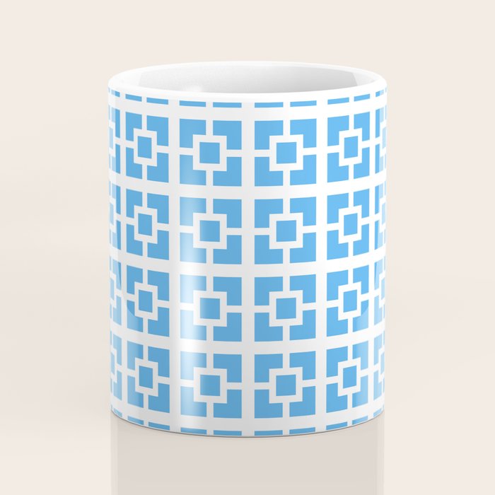 Mid Century Modern Geometric Minimalist Breeze Block Pattern in Blue and White Coffee Mug Gallery Image 4