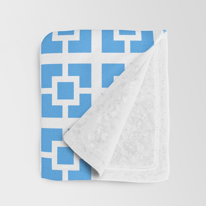 Mid Century Modern Geometric Minimalist Breeze Block Pattern in Blue and White Throw Blanket Gallery Image 3