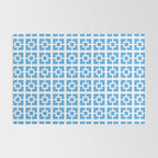Mid Century Modern Geometric Minimalist Breeze Block Pattern in Blue and White Rug Gallery Image 2