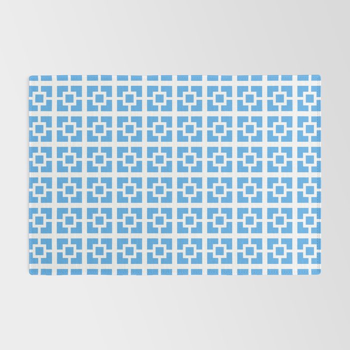 Mid Century Modern Geometric Minimalist Breeze Block Pattern in Blue and White Rug Gallery Image 2