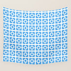 Mid Century Modern Geometric Minimalist Breeze Block Pattern in Blue and White Wall Tapestry Gallery Image 4