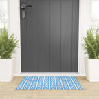 Mid Century Modern Geometric Minimalist Breeze Block Pattern in Blue and White Welcome Mat Gallery Image 3