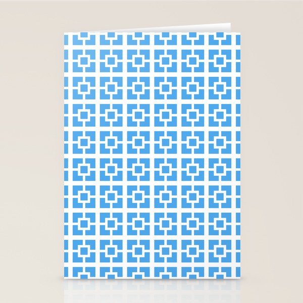 Mid Century Modern Geometric Minimalist Breeze Block Pattern in Blue and White Stationery Card Gallery Image 1