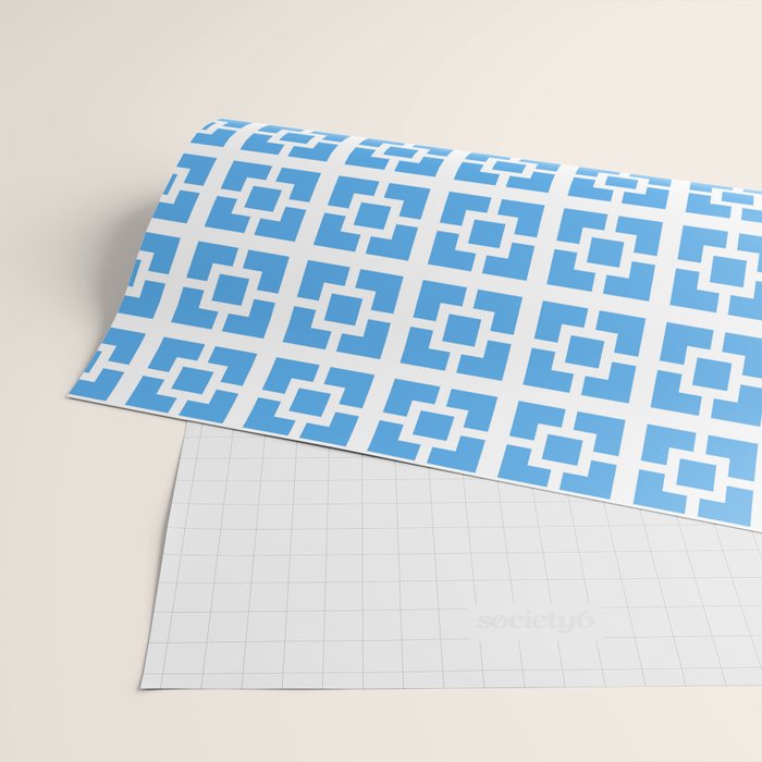 Mid Century Modern Geometric Minimalist Breeze Block Pattern in Blue and White Wrapping Paper Gallery Image 2