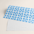 Mid Century Modern Geometric Minimalist Breeze Block Pattern in Blue and White Wrapping Paper Gallery Image 2