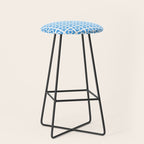 Mid Century Modern Geometric Minimalist Breeze Block Pattern in Blue and White Stool Gallery Image 1