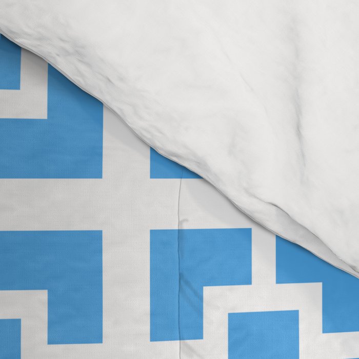 Mid Century Modern Geometric Minimalist Breeze Block Pattern in Blue and White Comforter Gallery Image 4