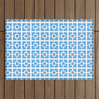Mid Century Modern Geometric Minimalist Breeze Block Pattern in Blue and White Outdoor Rug Gallery Image 1