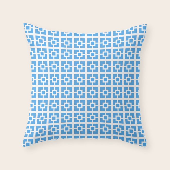 Mid Century Modern Geometric Minimalist Breeze Block Pattern in Blue and White Throw Pillow Gallery Image 1
