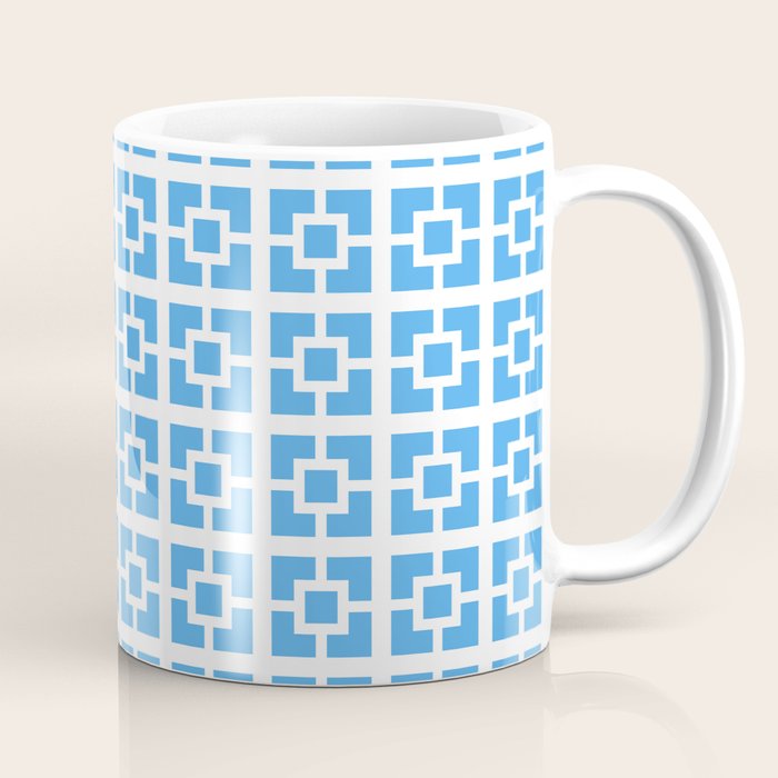 Mid Century Modern Geometric Minimalist Breeze Block Pattern in Blue and White Coffee Mug Gallery Image 1